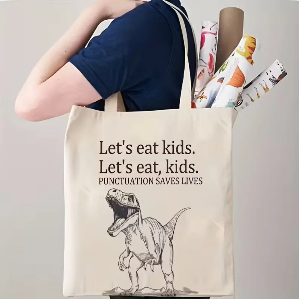 “Let’s Eat Kids – Punctuation‎ Saves Lives” Canvas Tote Shopping Bag NEW & CUTE!